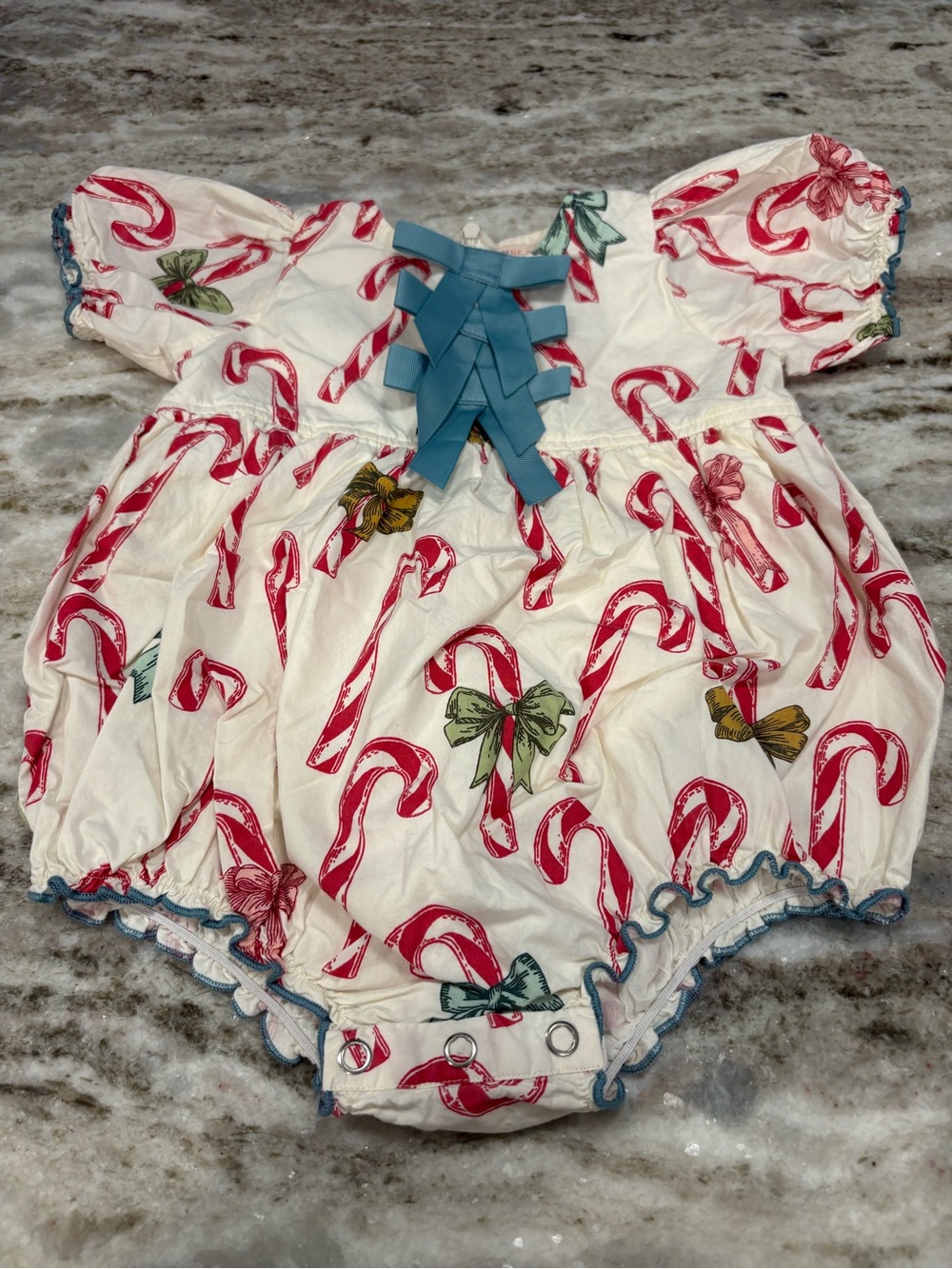 Pink Chicken Candy Cane Hermione Bubble Romper 18/24